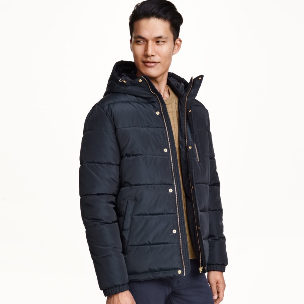H&M Mens Padded Puffer Bomber Green Jacket Coat